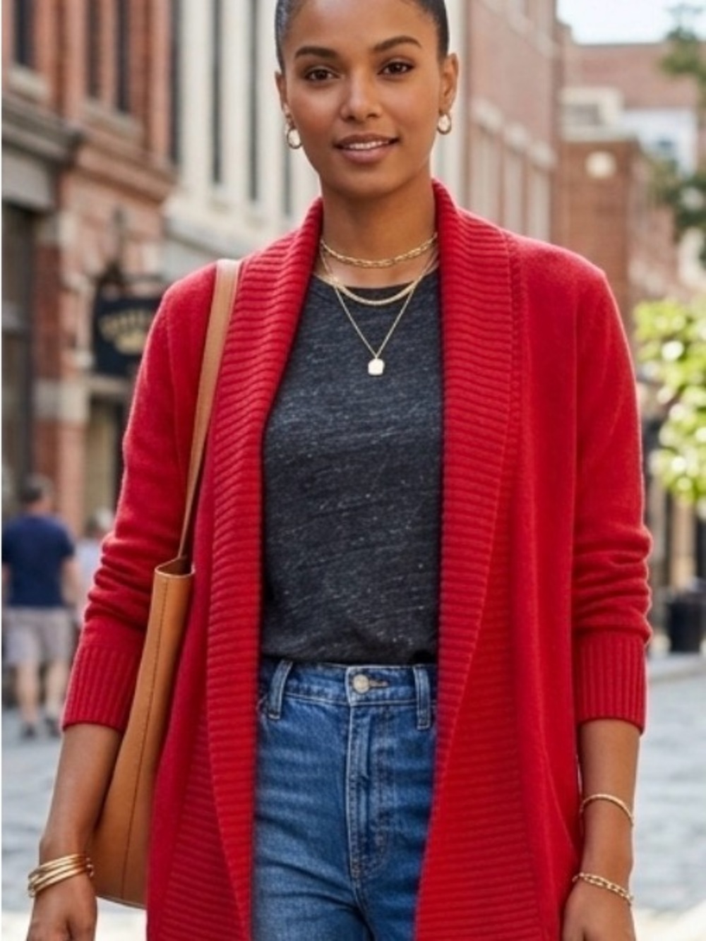 L.L. Bean Red Open-Front Women's Cardigan